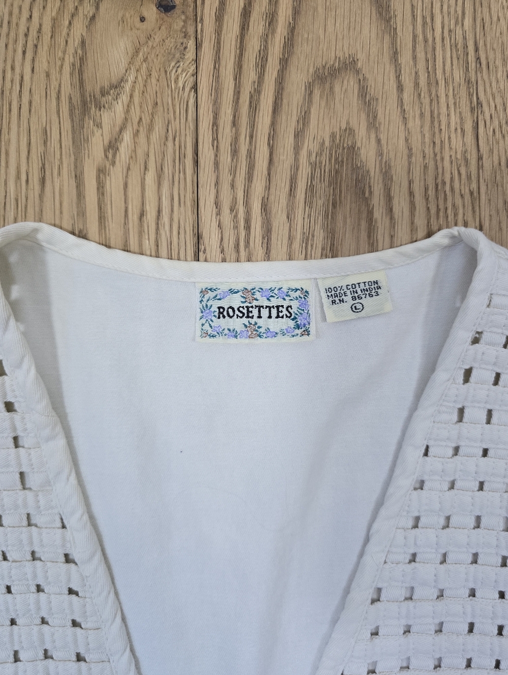 Vintage Rosettes Cream Woven Wood Button Vest Size Large - Picture 2 of 5